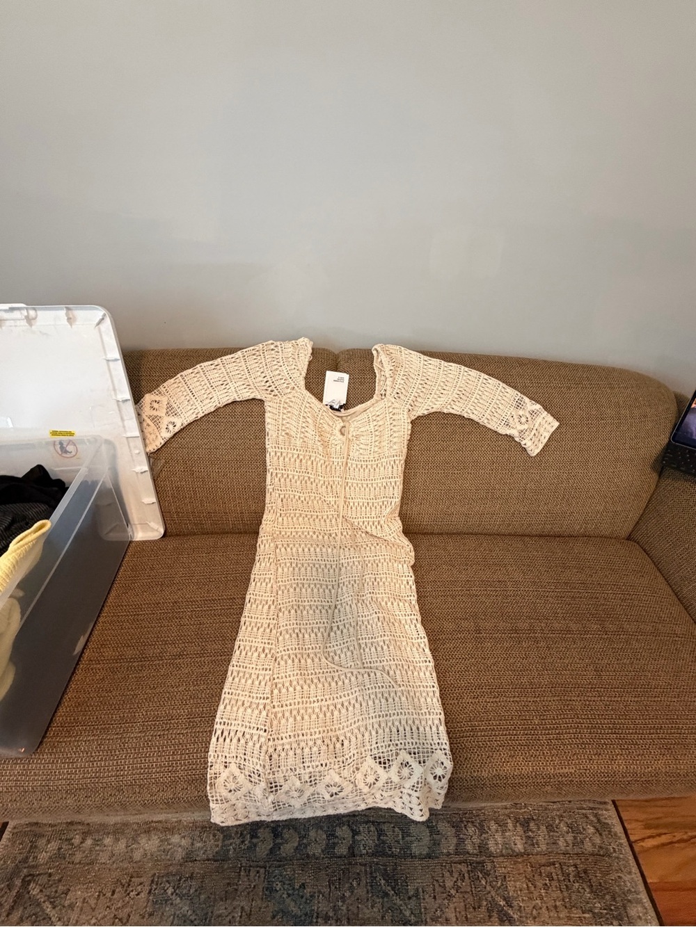Lucy Paris Cream Crochet Maxi Dress with Scallop Hem